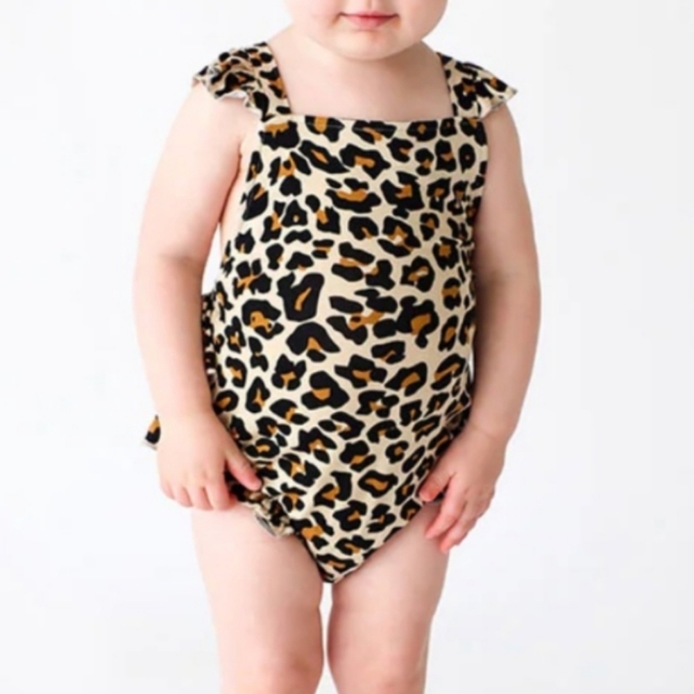 New Posh Peanut Ruffled Sleeveless Romper Cheetah Animal Print